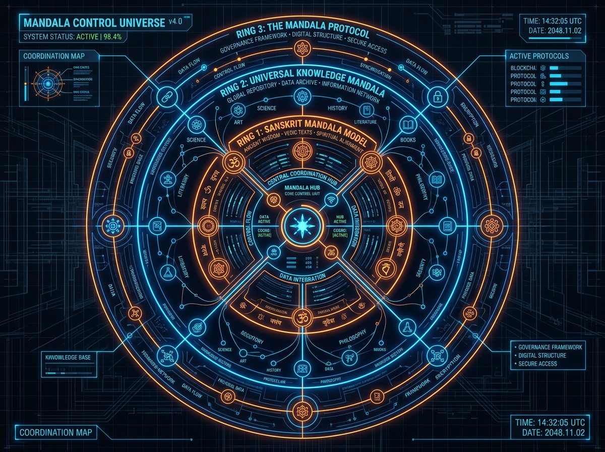 Concentric circle diagram showing SMM, UKM, and The Mandala Protocol aligned under a central master hub.